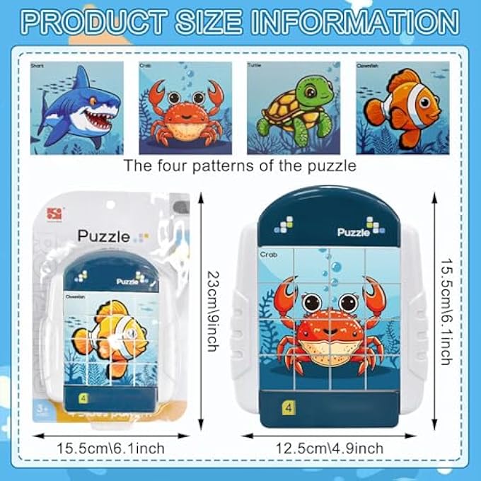ROTATING 3-D PUZZLE, ROTATING PUZZLE TOY WITH 16 PIECES SMALL CUBES, PUZZLE FOR CHILDREN ON AIRPLANE AND CAR DRIVING ACTIVITY, GIFTS FOR BOYS AND GIRLS (SEA LIFE) - Image 3